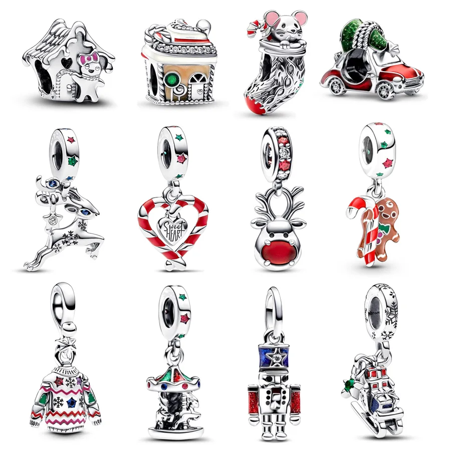 New 2025 Christmas Women Jewelry Spinning Carousel，Gingerbread Man Dangle Charms Beads Fit Original Silver 925 Pandora Bracelet