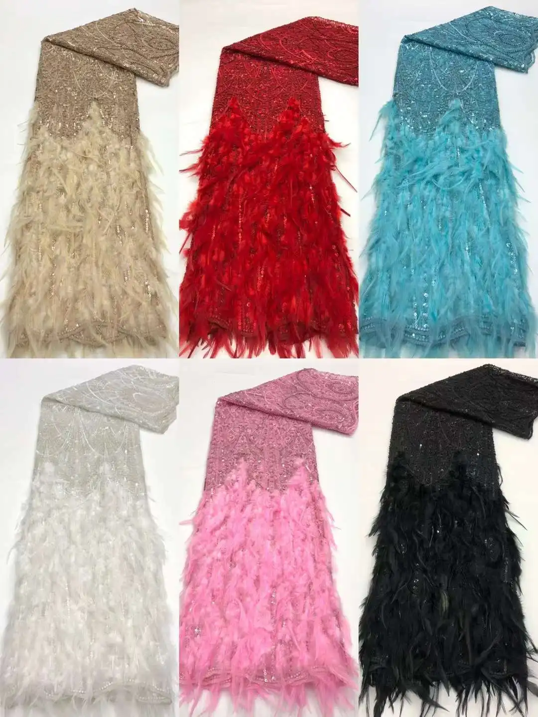 Latest Nigerian Feather Lace Fabric With Sequins 2022 High Quality Lace African Lace Fabric For Wedding Dress French Net Lace