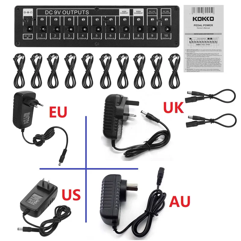 KOKKO – alimentation électrique pour pédales de guitare, haute qualité, effets de guitare, dix sorties isolées, tension stabilisée à 10 voies