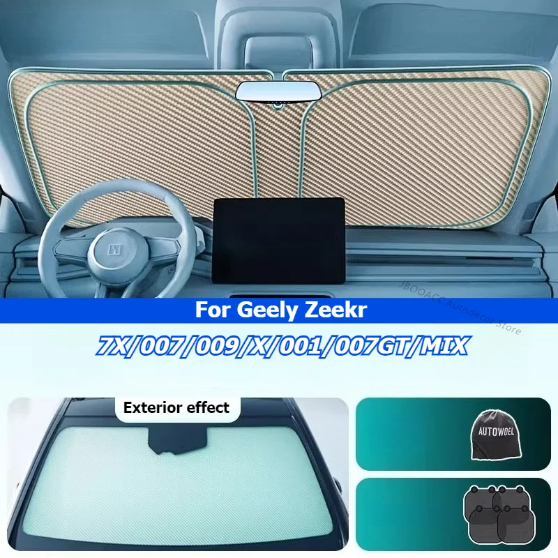 

For Geely Zeekr 7X 007 009 X 001 007GT MIX Car Front Sunshade Double-sided Ice Blue Adhesive Windshield Sunshade Heat Insulation