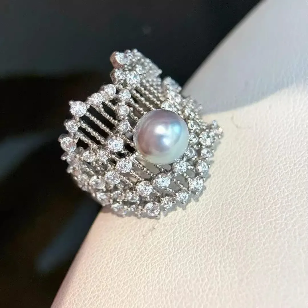 

MeiBaPJ 8mm Freshwater Pearl RING Flower Holder Ring DIY 925 Silver Holder Setting Fine Wedding Jewelry for Women