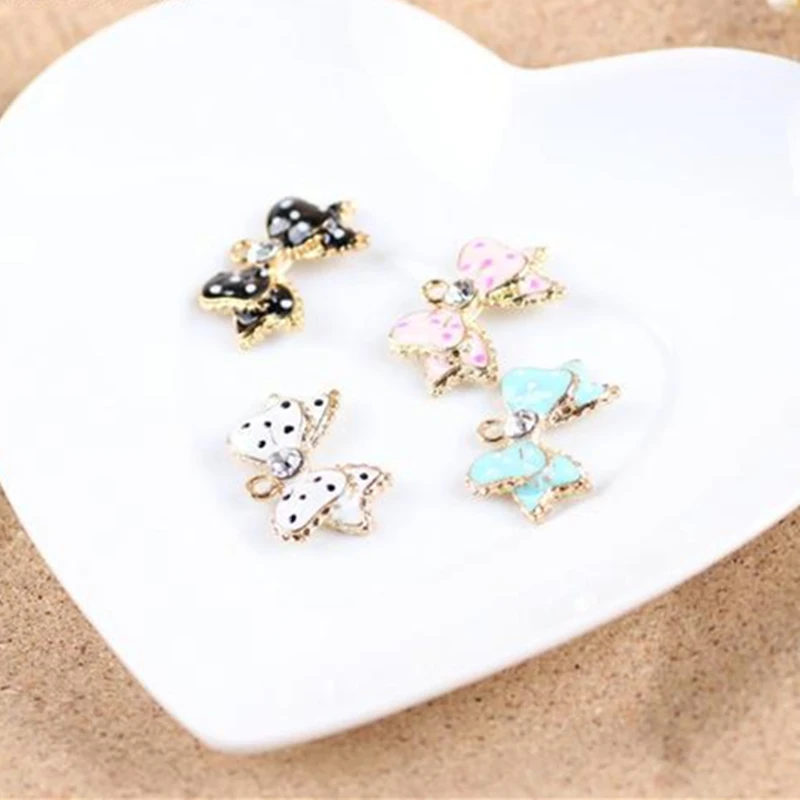 MRHUANG Drop Oil Charms 10pcs Lucky bow floating Enamel Charms Alloy Pendant fit for bracelet DIY  Fashion Jewelry Accessories
