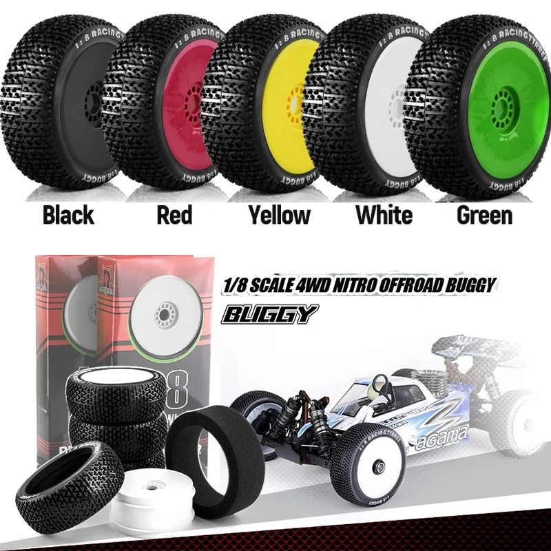 4Pcs 1/8 4WD Nitro Off Road Buggy Tires Wheel Rims 17mm Hex for 1:8 Scale RC Car HSP HPI Kyosho ZD Hongnuo Redcat Traxxas