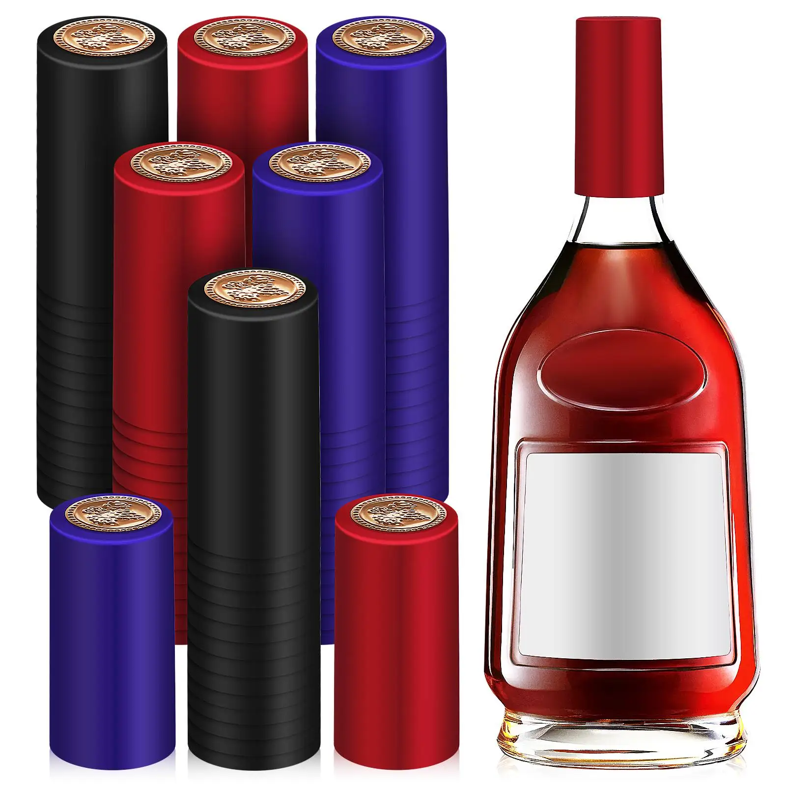 

150 Pcs Sealing Bottle Corks Film Corks Heat Shrink Caps Black Red Blue 50 Each Bottle Sealer Supplies
