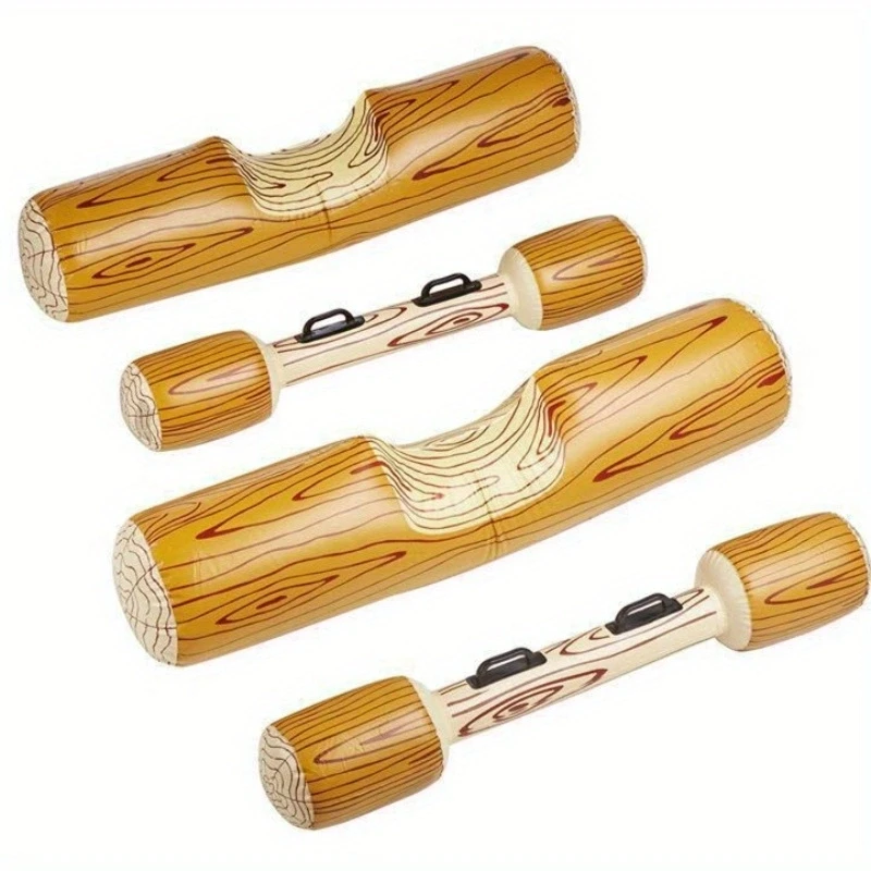 木目調インフレータブルブイキット、耐久性のあるPVC、楽しいウォータースポーツゲーム、夏のビーチやプールパーティーに最適、イエロー