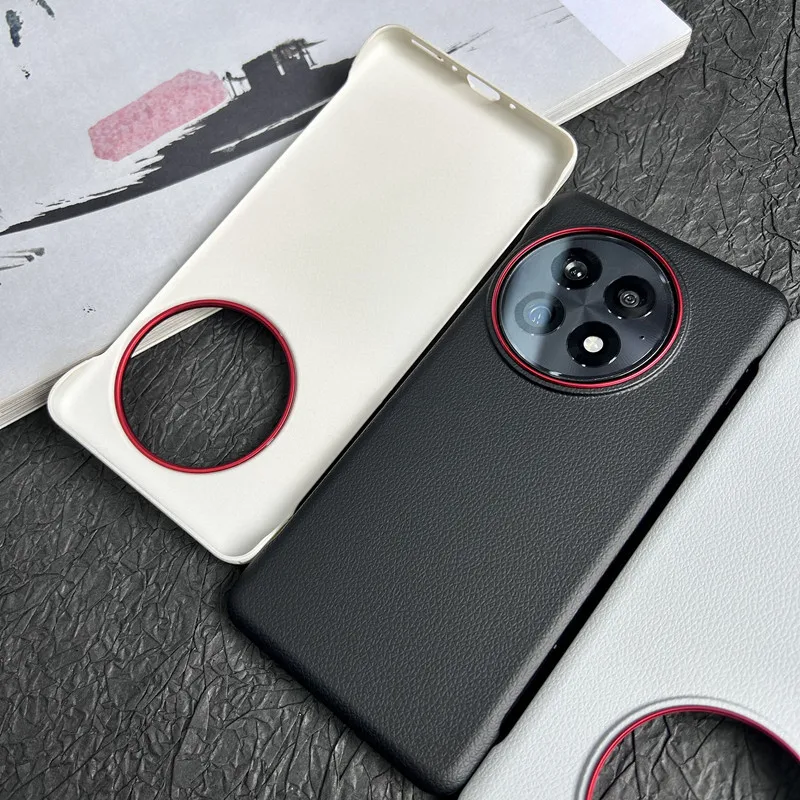 حافظة ظهر صلبة من الجلد بدون إطار رفيعة للغاية لهاتف OnePlus 13/13R/ACE 5 Pro غطاء مغناطيسي فاخر نصف ملفوف