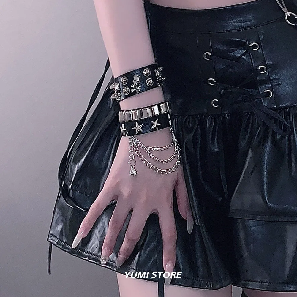 فاسق برشام ستار بولي Leather الجلود سوار للنساء الرجال الهيب هوب القوطية الظلام فتاة روك دلاية مجوهرات الحب سلسلة الهيب هوب اكسسوارات #2