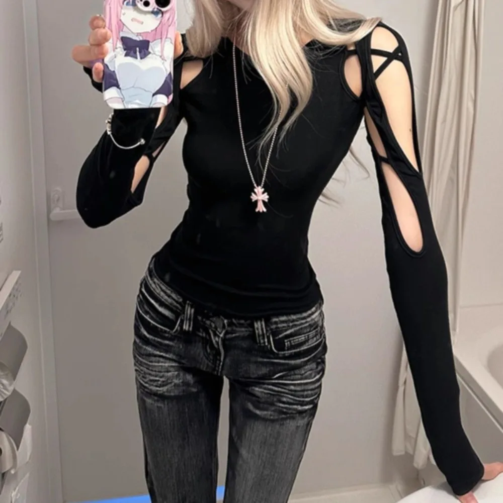 Hole Sexy Spice Girls Moda Ropa Mujer Undershirt Vintage Unique Minority T-shirt Korea Y2K Goth Hollow Out Slim Fit Tops