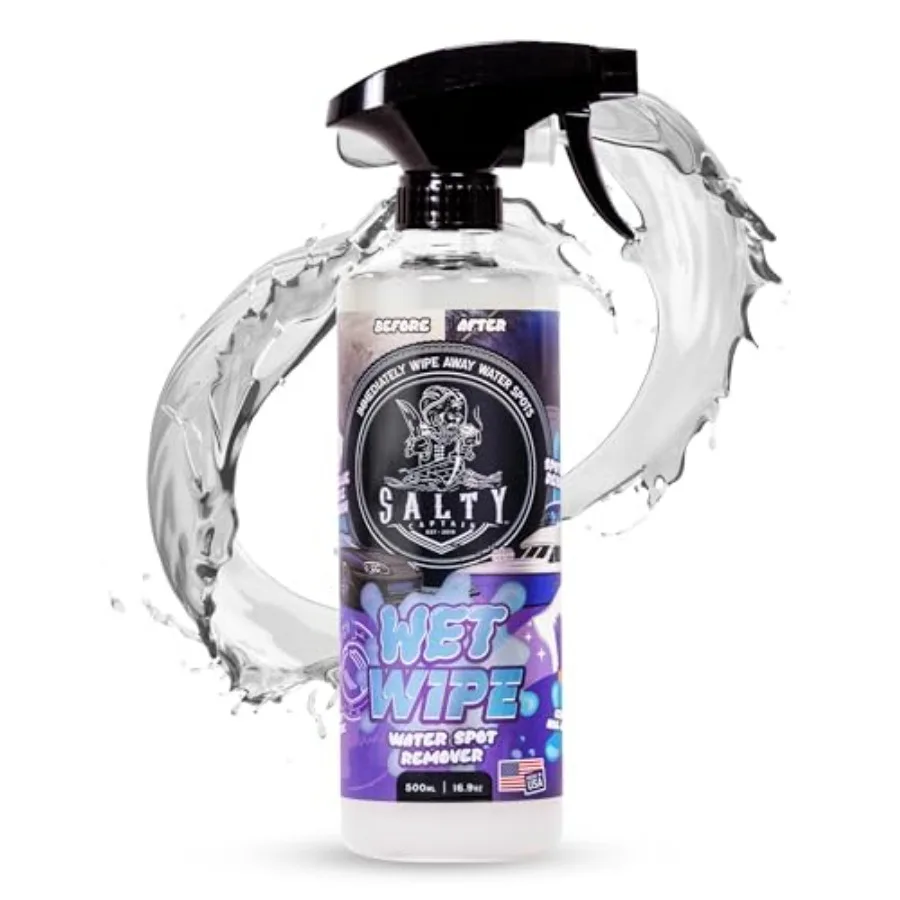 

Спрей Salty Captain Wet Wipe 16.9 унций для удаления водных пятен, 16.9 унций, для автомобилей, лодок, велосипедов, домов на колесах, бережно удаляет стойкие водные загрязнения