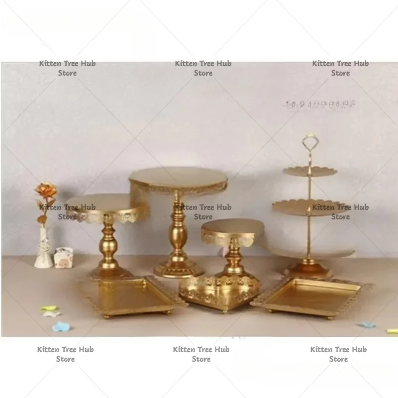 Gold Wrought Iron Dessert Table Decoration Display Shelf Cake Tray Afternoon Tea Dessert Rack Cold Tea Rest Table