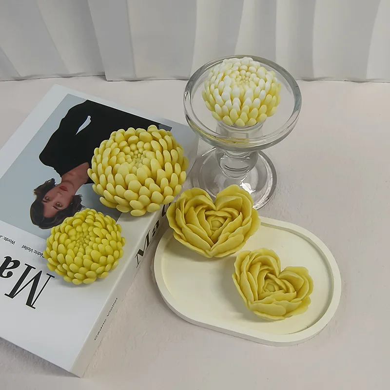 3D Austin Rose Peony Chrysanthemum Flower Candle Silicone Molds Diy Love Flowers Soap Plaster Chocolate Ice Cake Baking Mold