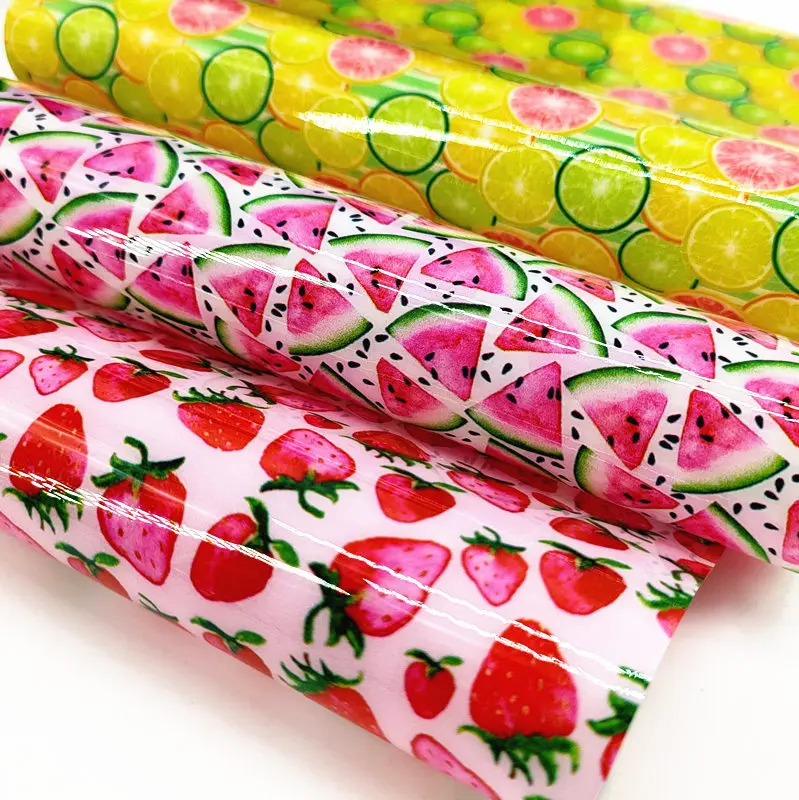 20*33CM A4 size summer fruits print transparent jelly sheet UV print PVC bow bag fabric