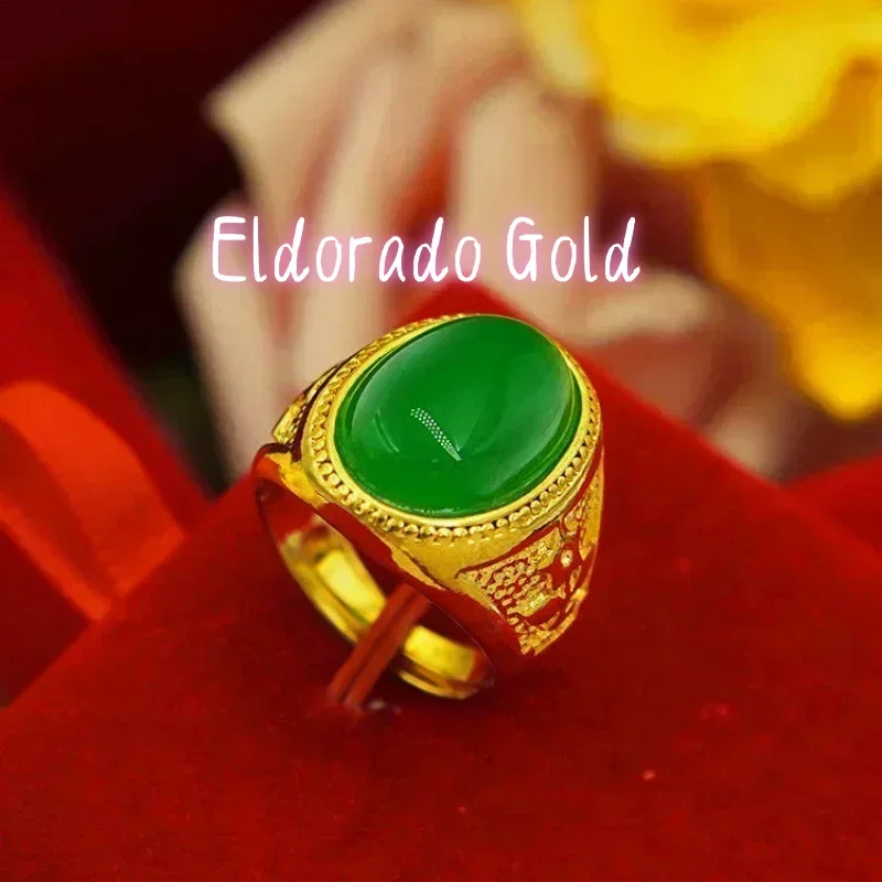 

Мужское кольцо Eldorado Gold AU750 в том же стиле, из настоящего золота 999 пробы, 18K, с агатом, Пи Сю (Бог богатства), регулируемое, с золотой инкрустацией и нефритом, Anilo Hob