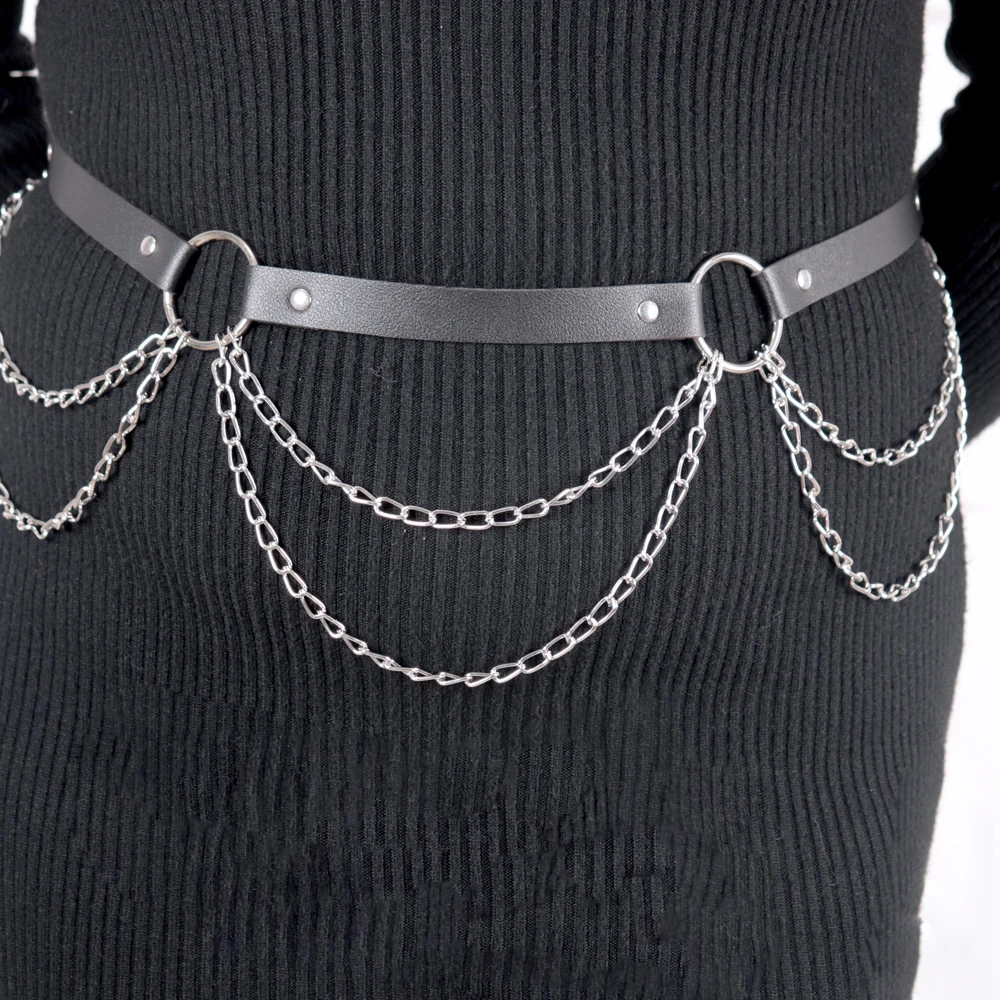 سلسلة خصر معدنية من الجلد القوطي، سلاسل حزام بطن عصرية للجسم، إكسسوارات مجوهرات الهذيان لكل النساء والفتيات