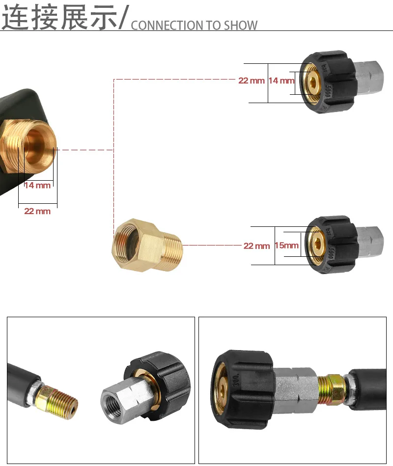 Imagem -04 - Adaptador de Lavadora de Pressão de Rosca Fêmea para Npt Fêmea Mangueiras M22 14 mm 5000 Psi Aço Inoxidável