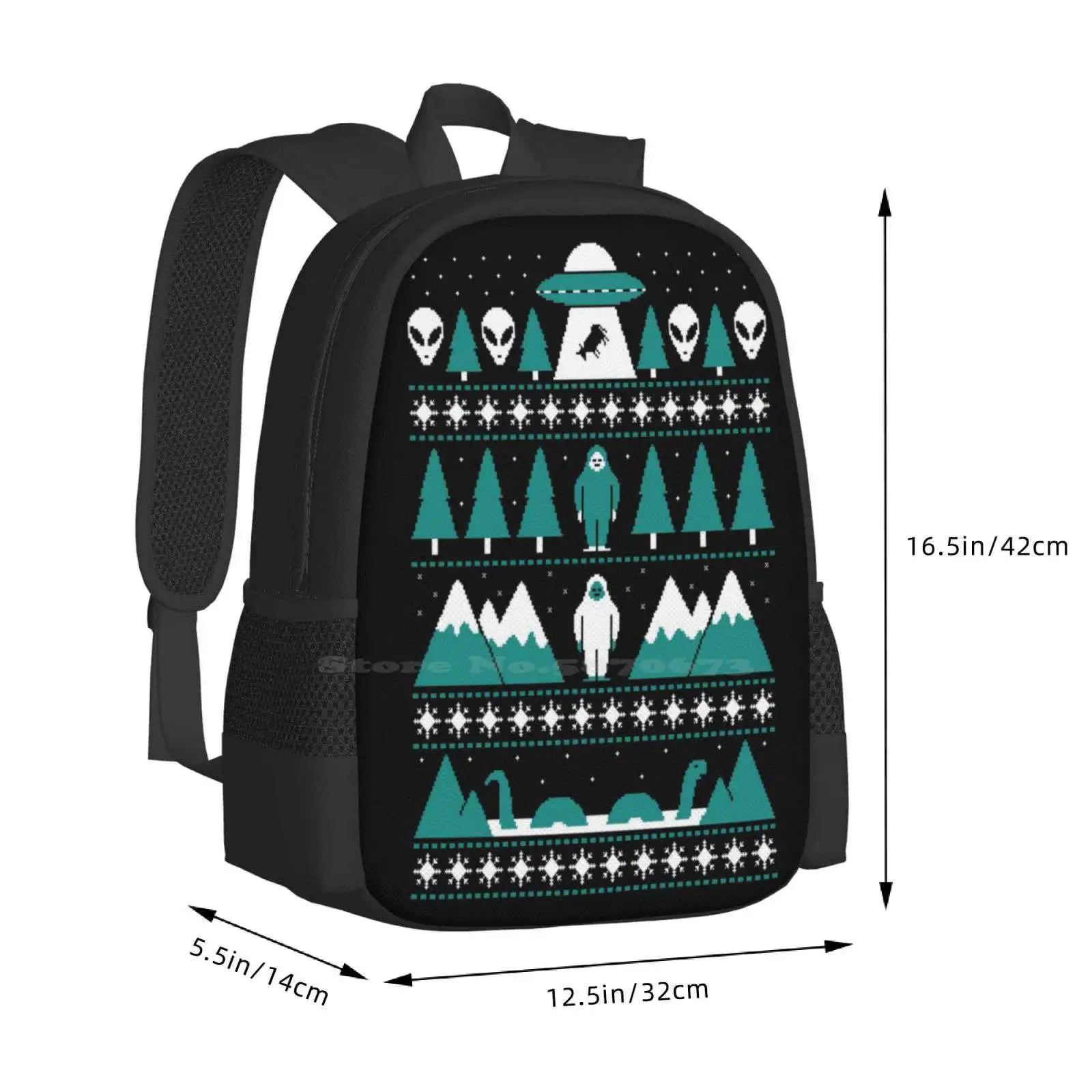 Suéter de Navidad Paranormal, mochilas escolares de viaje, mochila para portátil, Ufo de Navidad feo, Alien, Bigfoot, nave espacial, handsofmmydinosaur