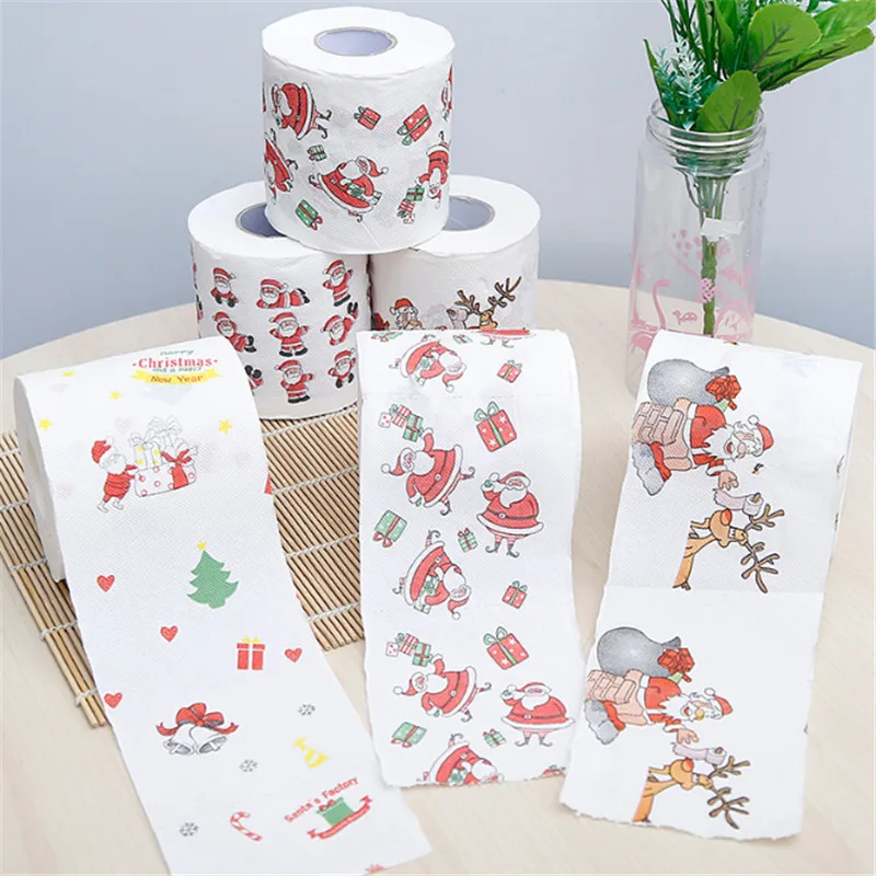 

1pc Christmas Printed Roll Paper Creative Festival Santa Claus Toilet Paper Colored Printed Roll Paper Christmas Accessories