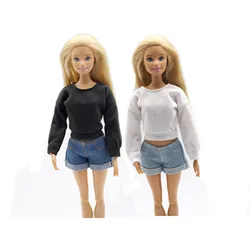 Doll Clothes New 30cm 1/6 Long sleeved solid color sweater denim shorts Daily Wear Accessories Clothes for Barbies doll