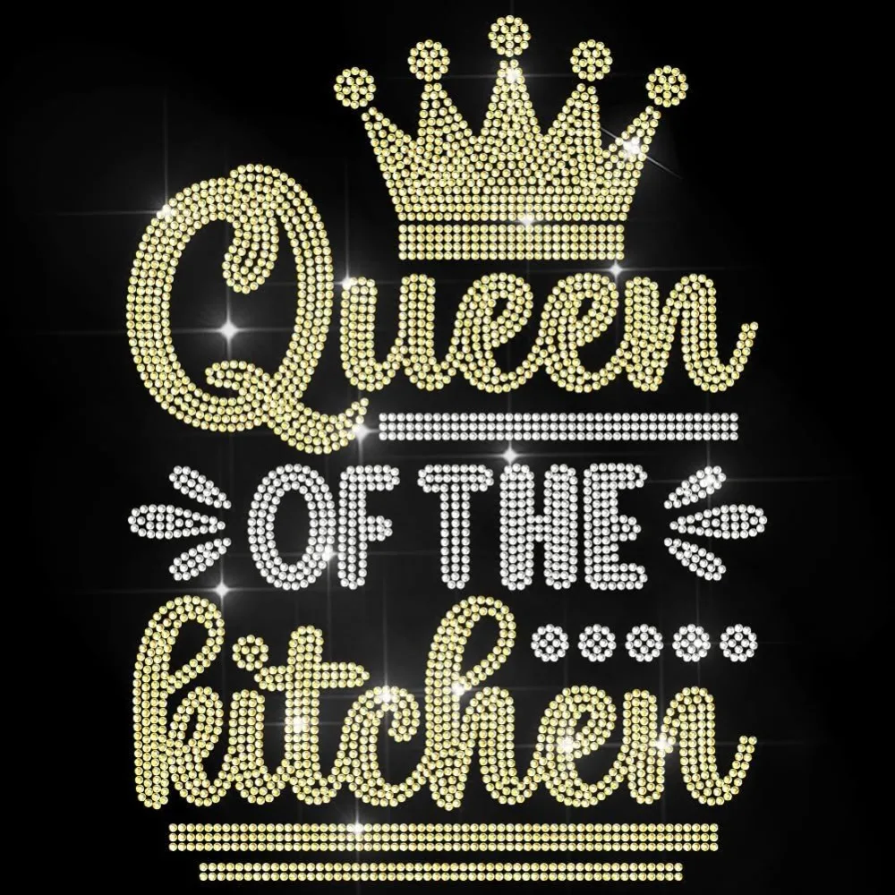 

Queen of The Kitchen Rhinestone Iron on Decal Royal Crown Hotfix Transfer Sticker Bling Lady Theme Heat Transfer Patch Clothing