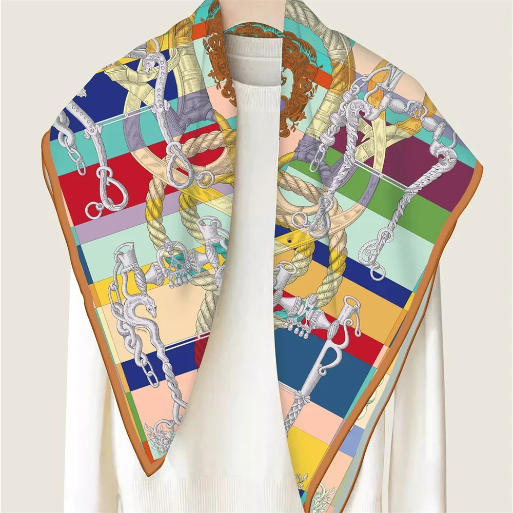 Autumn new fashion 90 square scarf double-sided printed homonym and delicate hand-made curly scarf view 2