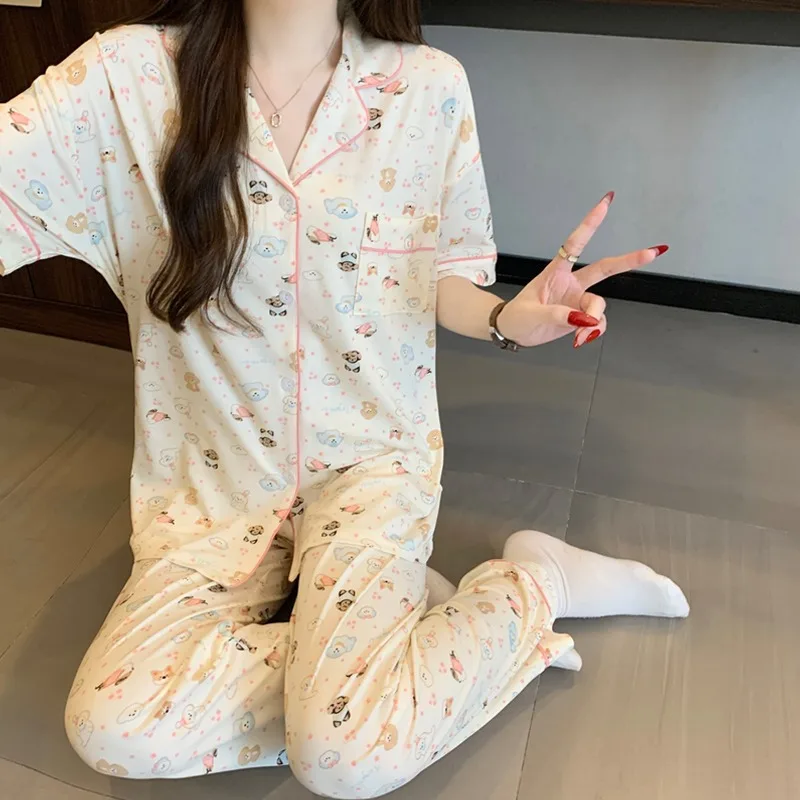 

Новый летний комплект женской пижамы Y2K с милым принтом собаки в корейском стиле, повседневный, с мультяшным рисунком, 2 предмета, для дома и отдыха, коллекция 2026