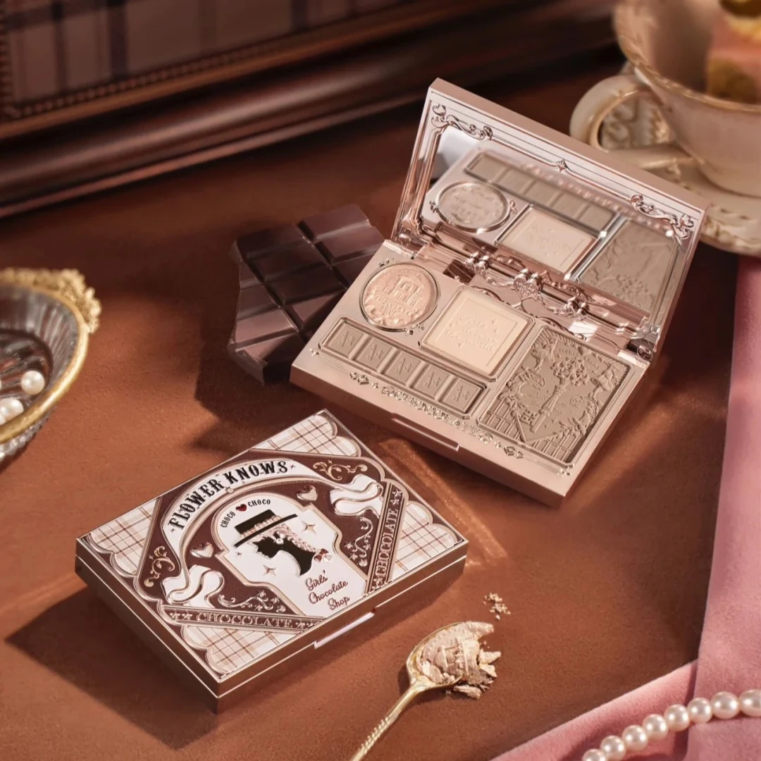 Flower Knows Chocolate Shop Highlighter Contour Powder Face Palette For Women Bronzer Illuminator makeup