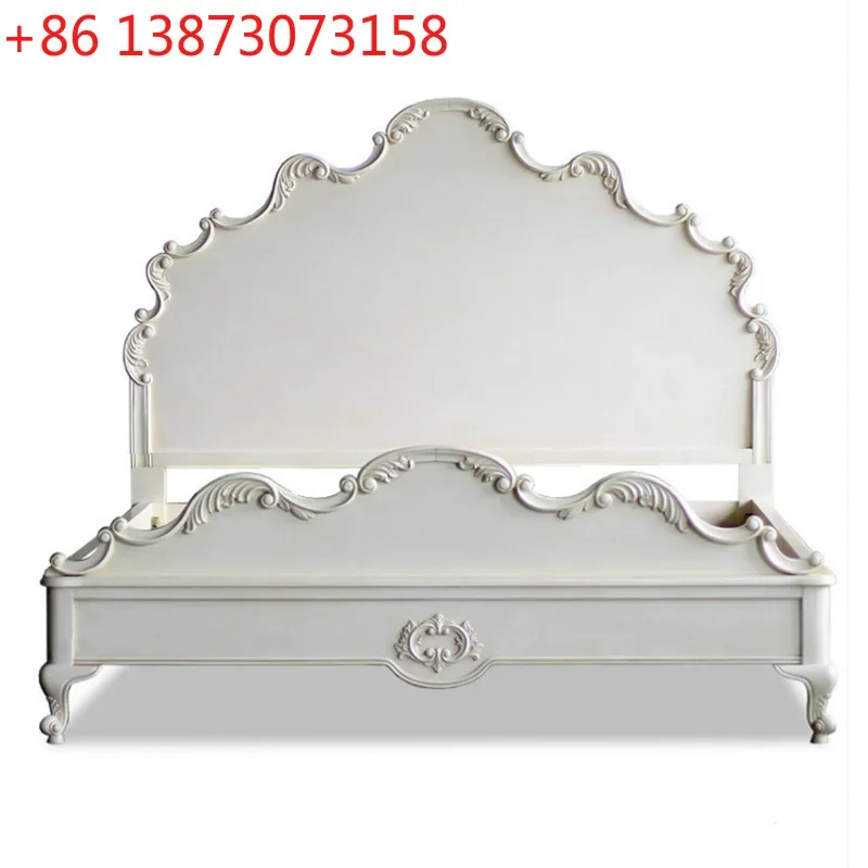 

European style light luxury solid wood carved bedroom French pastoral retro white princess bed