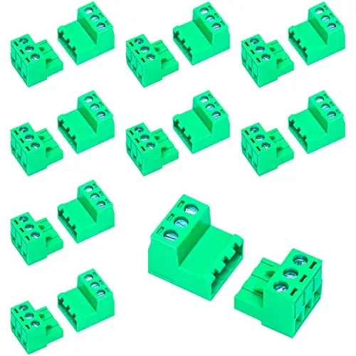 

10 Set 5.08mm 3 Pin Male & Female Phoenix Type Connector No Soldering Green PCB Screw Terminal Block 3 Pole