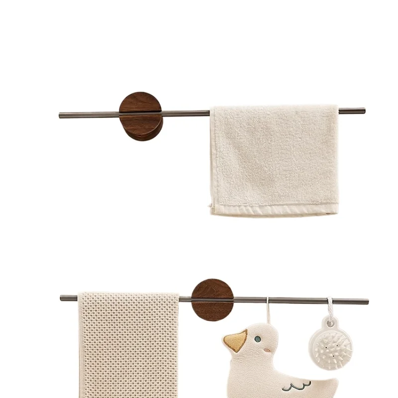 

Walnut Minimalist Towel Rack Single Bar High-end Toilet Bathroom Wash Rack No Punching Wall Hanging Bath Towel Rack
