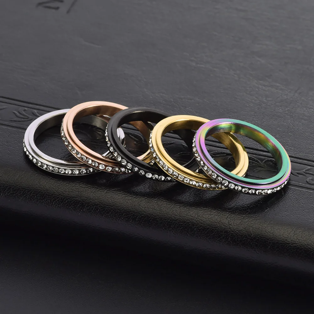 Fidget Anxiety Ring Drive Away Your Anxiety Stainless Steel Spinner Fidget Band Rings Cubic Zirconia Relieving Anxiety Rings