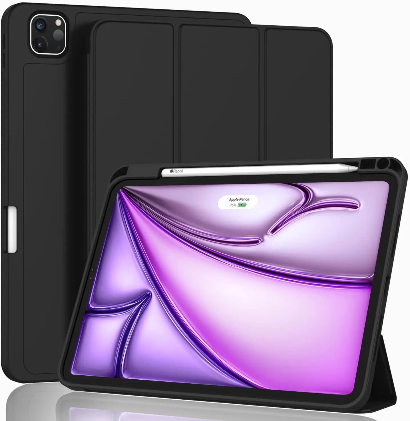 New iPad Air 13 Inch Case M3 2025/M2 2024 with Pencil Holder,Trifold Stand Smart Case with Soft TPU Back,Auto Wake/Sleep (Black)