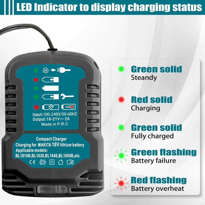 Reemplazo para Makita 18V Mini cargador DC18RC cargador de reemplazo para baterías de litio Makita BL1860 BL1450 BL1830