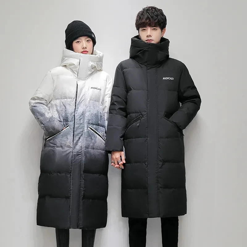 Women Men New Down Jacket Long Down Coat Couple Windproof Hooded Sportswear Over The Knee Long Puffer Jacket Parkas Outerwears