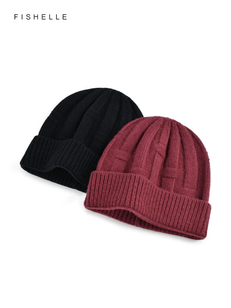 New Solid Color Pure Wool Hat Men Women Warm Knitted Wool Cap Autumn Winter Adults Casual Beanie Luxury Gifts