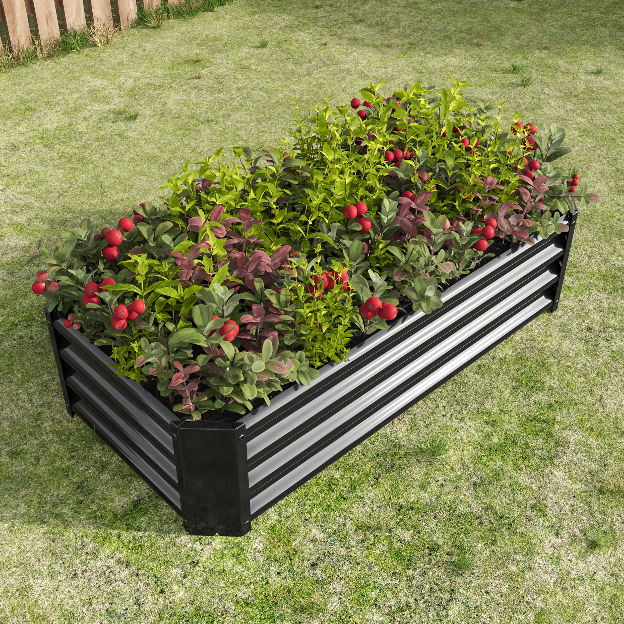 Black 4×2×1ft Metal Raised Garden Bed, Rectangle Raised Planter for Flowers Plants, Vegetables Herb