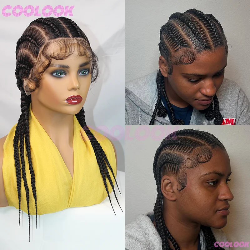 

20-дюймовые косички, бесклеевые парики, синтетические косички без узлов, плетеные парики для чернокожих женщин, полный парик спереди, с волосами ребенка