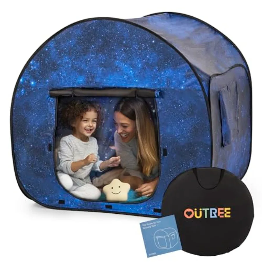 Tienda Sensorial 474747 con Estampado Noche Estrellada, Sala de Juegos Pop-Up para Niños con Autismo, Tela Suave, Detalles Azul Oscuro y Plateados, Calmante