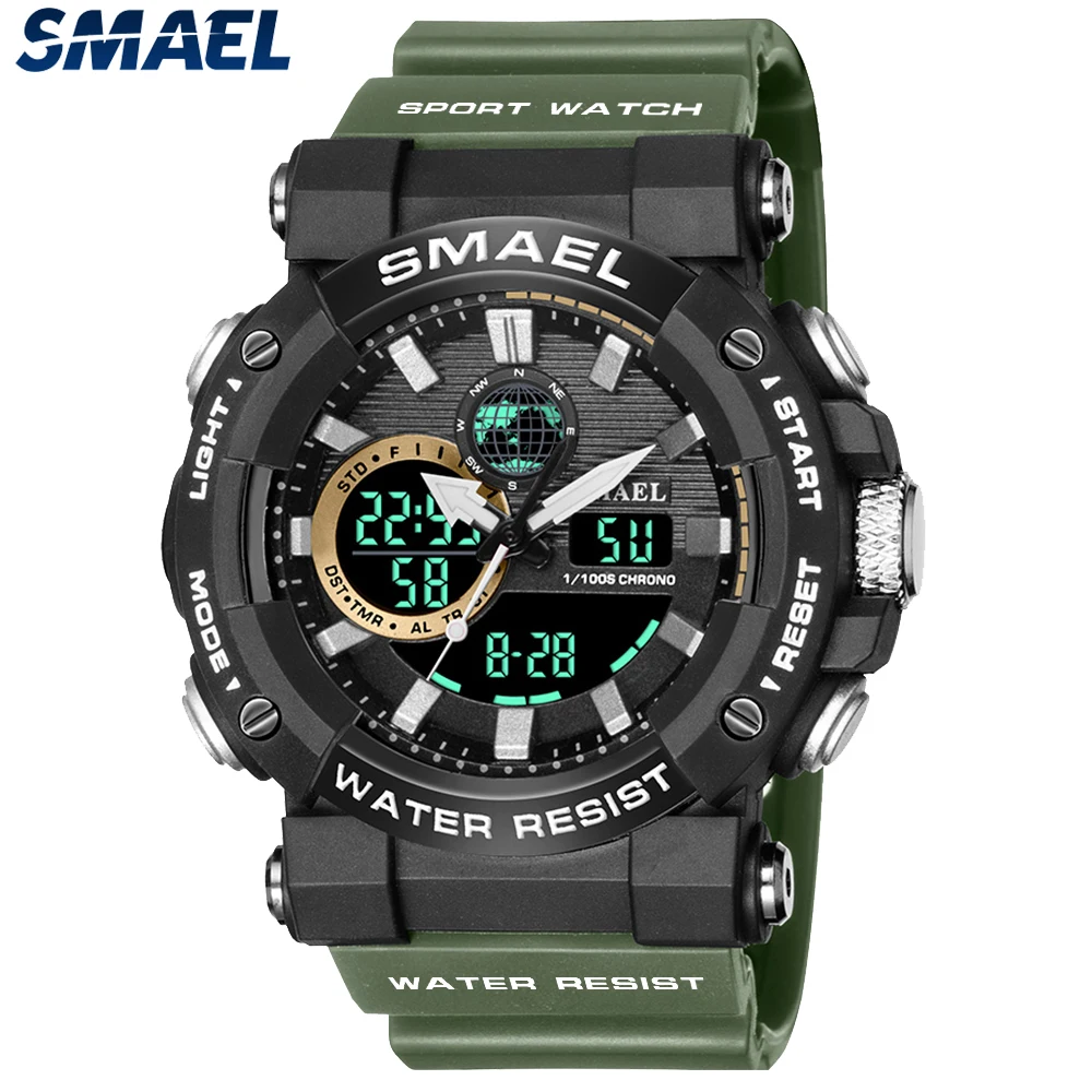 

SMAEL Sport Watches Waterproof Stopwatch Alarm Clock LED Light Quartz Digital Wristwatches 8048 Men's Watches