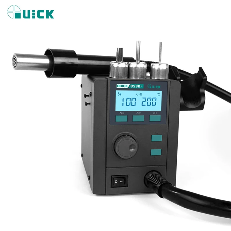 quick 859D+ Vortex whirls wind Hot air gun desoldering station,580W Max 40L Air,3 channel,Precise constant temperature