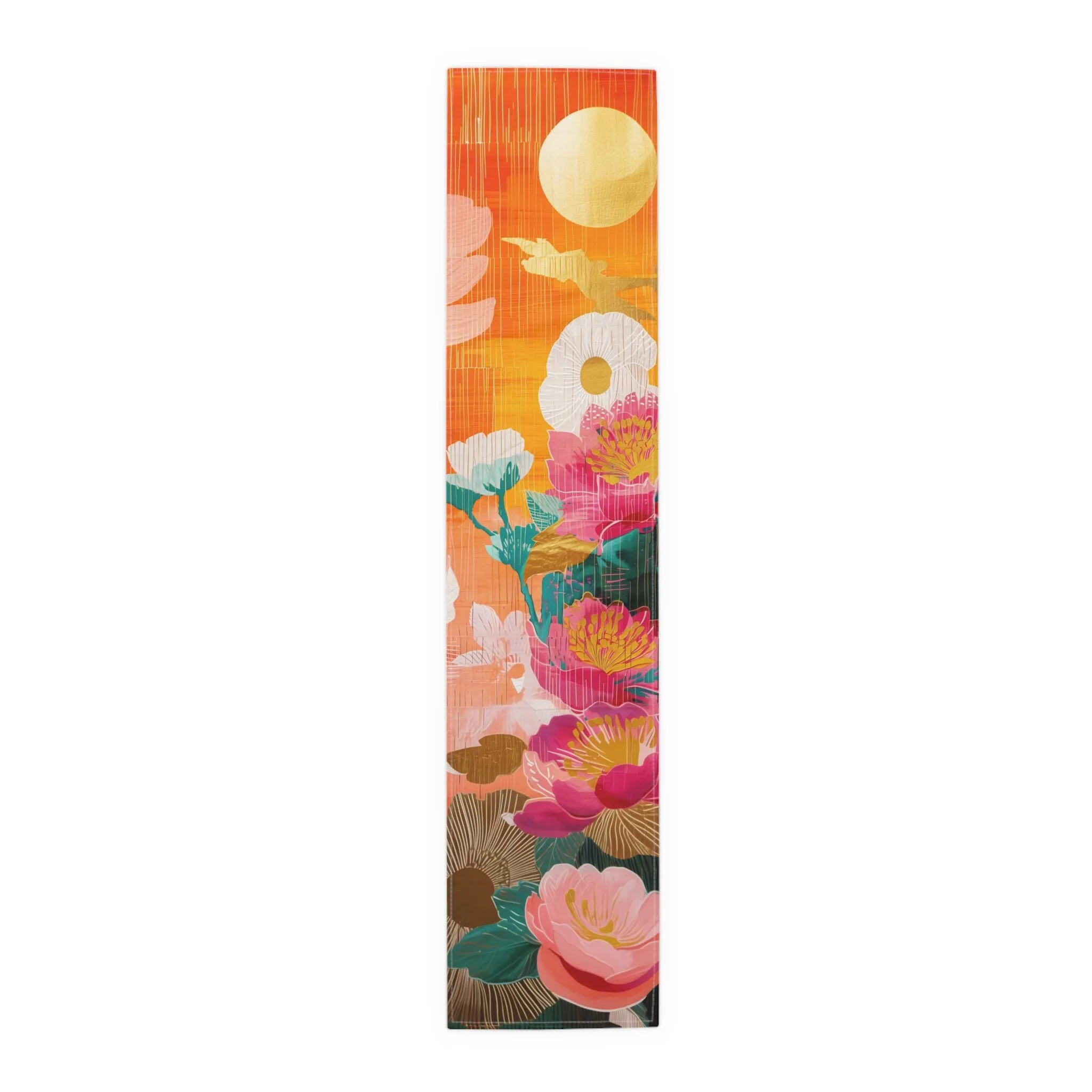 Colorful Spring Chinoiserie Floral Table Runner, Botanical Flower Kitchen Dining Room Table Scarf Everyday Celebration Decor