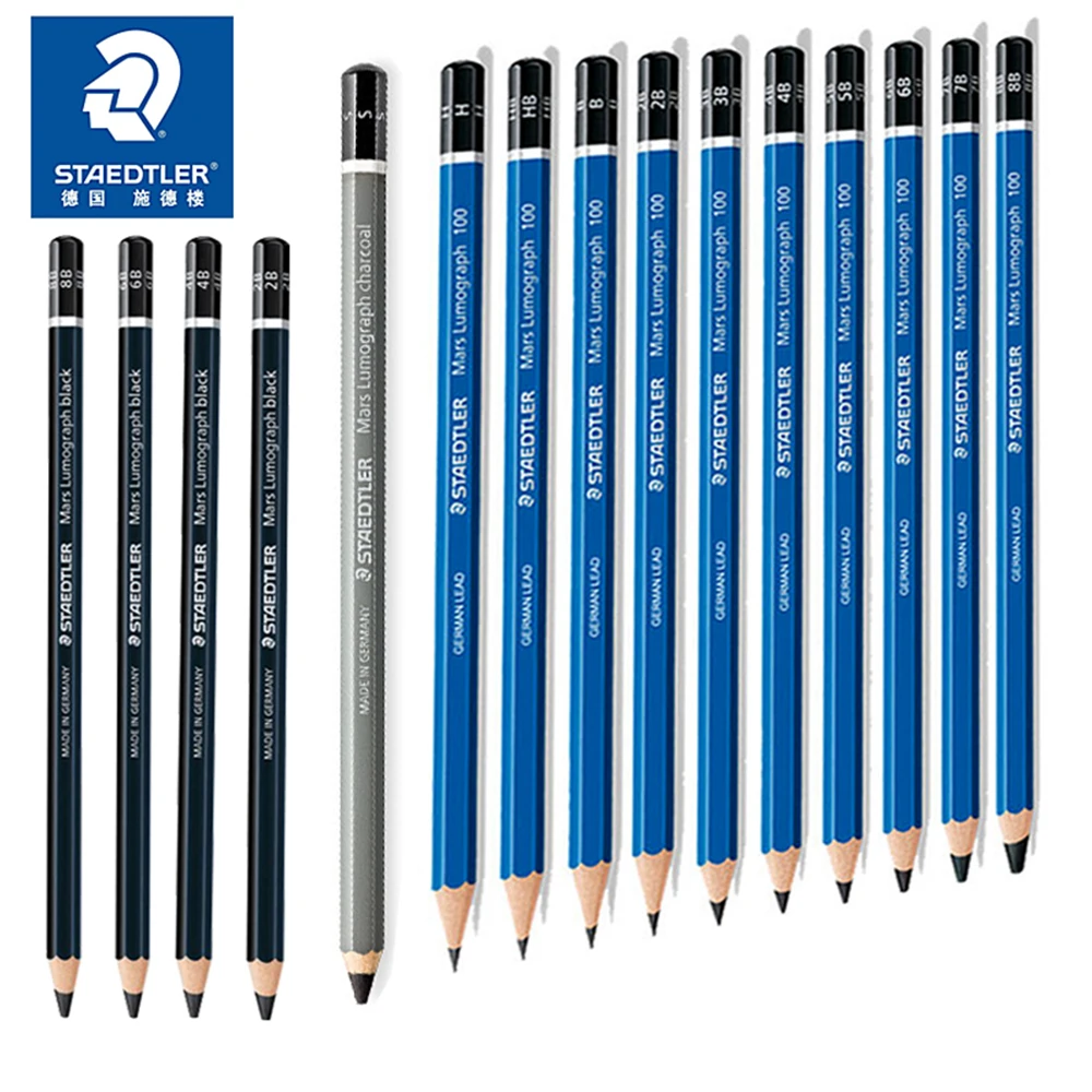 12pcs/set STAEDTLER Wooden Lead Pencils Full Charcoal Pencils Sketching Painting 100 HB/2B/2H/12B Student Art Supplies