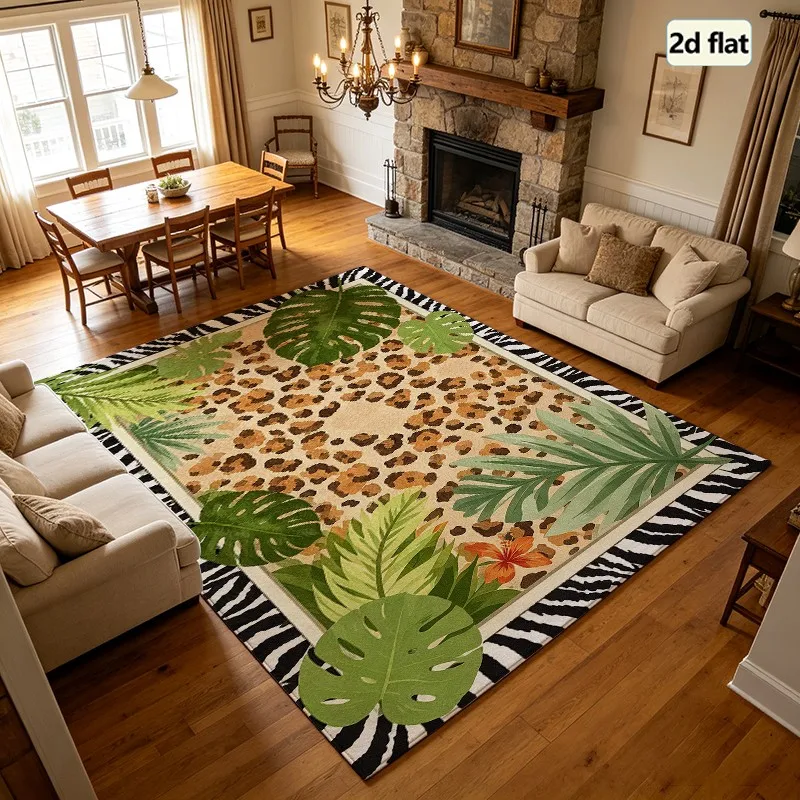 1 Piece of Leopard Print Zebra Border Tropical Leaf Rug, Soft and Cozy, Suitable for Autumn Winter, lightweight Easy to Maintain, Ideal for Living Room, Bedroom, Entryway, Home Decor