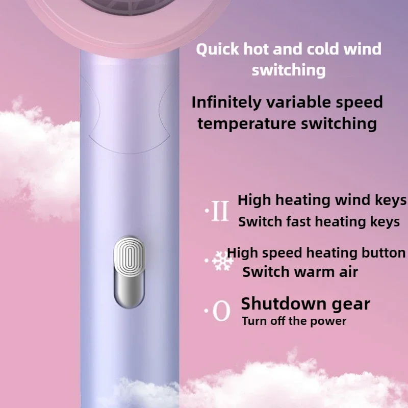 Secador de pelo plegable de alta potencia para el hogar, cuidado del cabello de iones negativos, secador de pelo de alta velocidad, cepillo de aire de viento frío y caliente, 2 engranajes