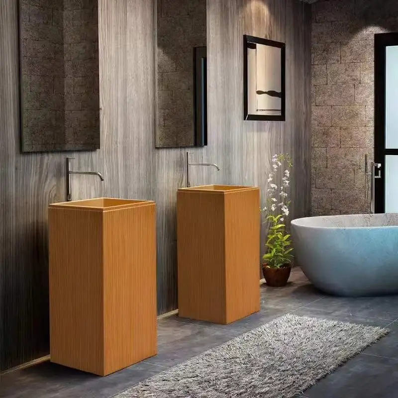 blue free standing solid surface basins composite stone washbasin artificial stone bathroom sinks