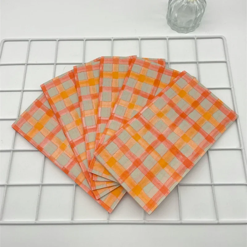 Orange Plaid Printed Napkins Holiday Party Decoration Colourful Tissue Paper DIY Butterfly Bone Bart Paper 2-Ply 20pcs 33*40cm