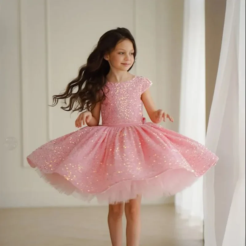 

Baby Girls Birthday Party Ball Gown Puffy Lush Tutu Sequin Dress Toddler Kids Formal Christmas Dresses Cap Sleeve Elegant 3t 4t