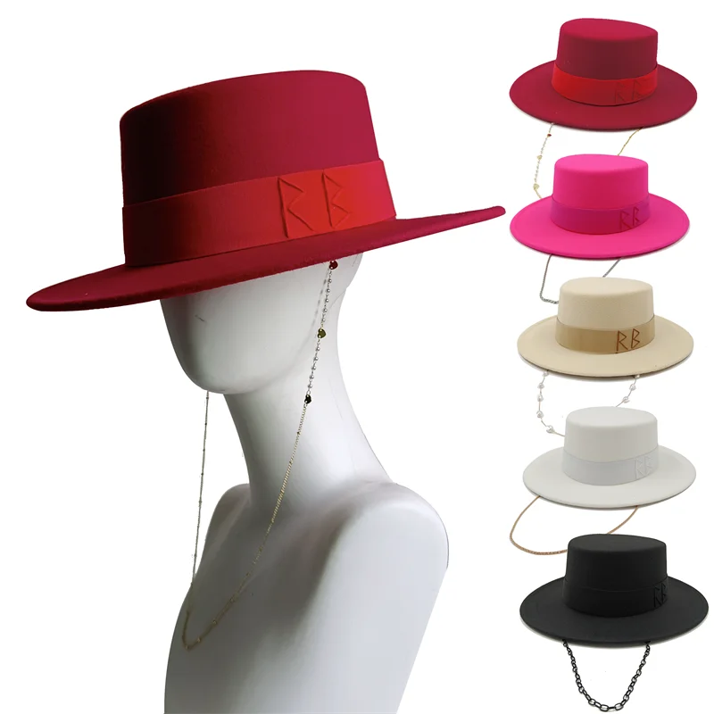 

Высококачественная шляпа Fedora на заказ в стиле панк, зимняя розовая, красная, с плоским верхом и эластичной лентой, мужская и женская шляпа Fedora сомбреро