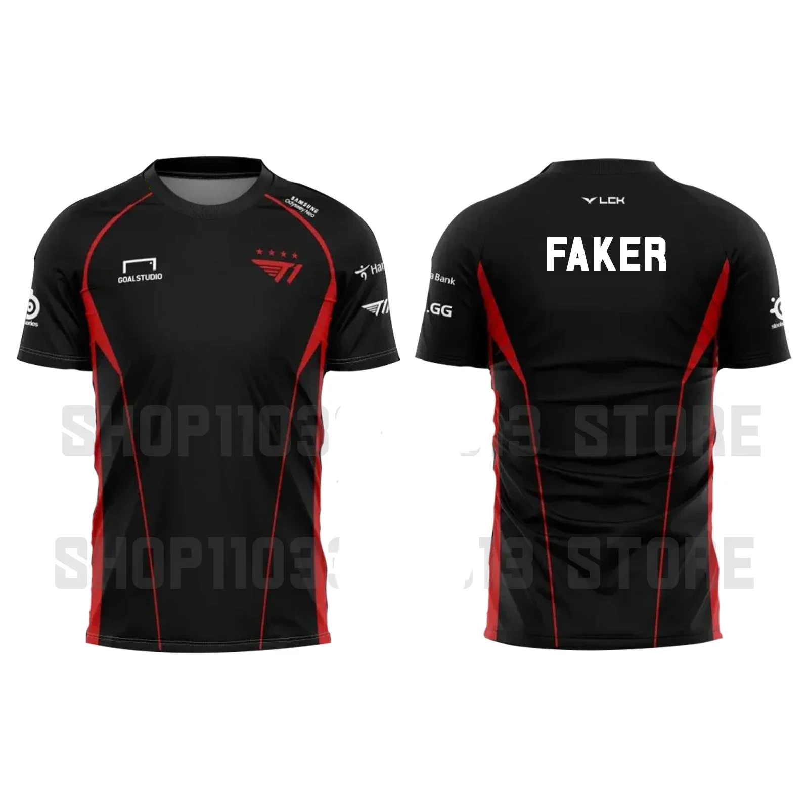 Faker T1 Team 3D Printed T-shirt, LOL Sports Champion Team Uniform, Breathable, 2024