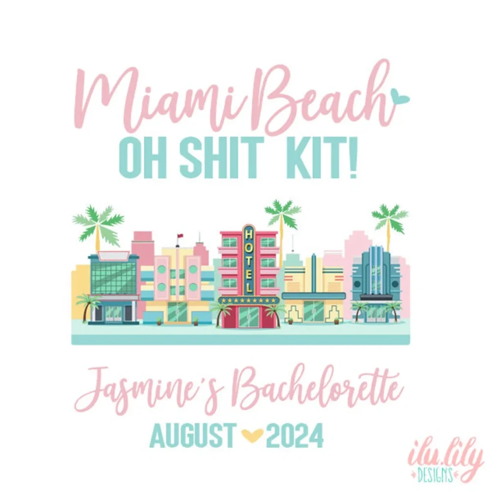 25 pcs Miami Beach Oh Shit Kit Bachelorette Party Hangover Kit|Assembled Favor Bags|Bachelorette Goodie Bags|Bachelorette Ideas