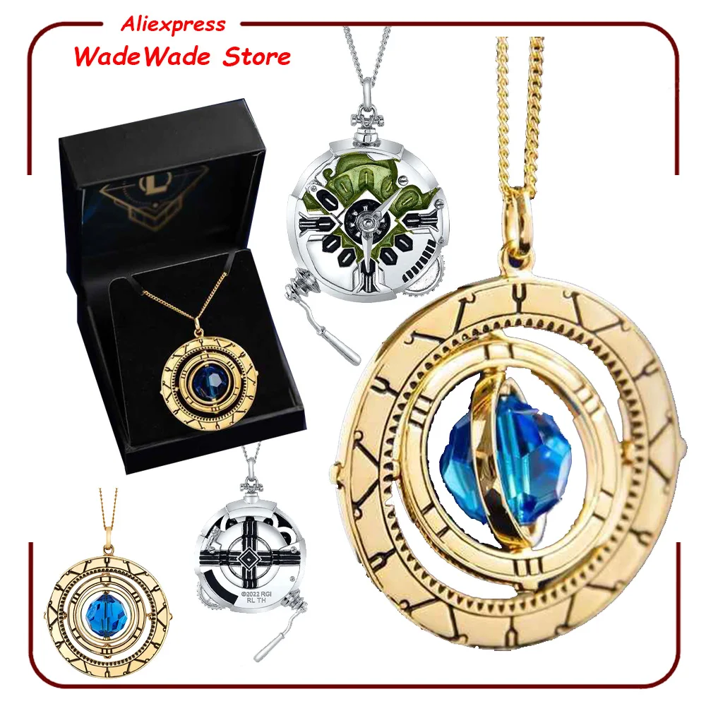 Acrane Jinx Caitlyn EKKO Cosplay Hex Crystal Stopwatch Necklace LoL Fancy Rotatable Pendant Halloween Party Costume Accessories